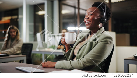 Coffee, happy woman or computer for customer service advice, sales consulting or loan help in night. Call center, financial advisor or finance questions with tea for caffeine beverage or feedback Coffee, happy woman or computer for customer service advice, sales consulting or loan help in night. Call center, financial advisor or finance questions with tea for caffeine beverage or feedback 126102254