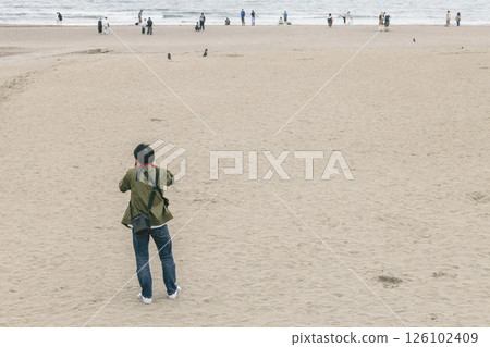 海灘：一名男子在拍照，背影 126102409
