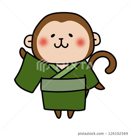 A monkey wearing a green yukata 126102569