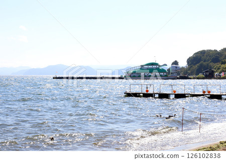 Lake Inawashiro, Inawashiro sightseeing boat, Inawashiro, Hakucho-maru, Nagahama, Lakeside, Kame-maru, Swan boat, Lake, Fukushima Prefecture, Okinazawa Lake Inawashiro, Inawashiro sightseeing boat, Inawashiro, Hakucho-maru, Nagahama, Lakeside, Kame-maru, Swan boat, Lake, Fukushima Prefecture, Okinazawa 126102838