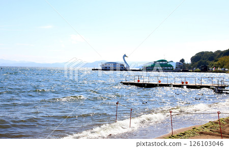 Lake Inawashiro, Inawashiro sightseeing boat, Inawashiro, Hakucho-maru, Nagahama, Lakeside, Kame-maru, Swan boat, Lake, Fukushima Prefecture, Okinazawa Lake Inawashiro, Inawashiro sightseeing boat, Inawashiro, Hakucho-maru, Nagahama, Lakeside, Kame-maru, Swan boat, Lake, Fukushima Prefecture, Okinazawa 126103046