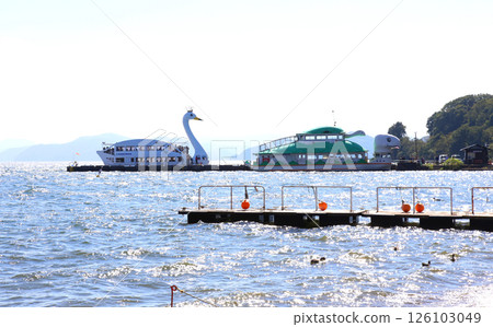 Lake Inawashiro, Inawashiro sightseeing boat, Inawashiro, Hakucho-maru, Nagahama, Lakeside, Kame-maru, Swan boat, Lake, Fukushima Prefecture, Okinazawa Lake Inawashiro, Inawashiro sightseeing boat, Inawashiro, Hakucho-maru, Nagahama, Lakeside, Kame-maru, Swan boat, Lake, Fukushima Prefecture, Okinazawa 126103049