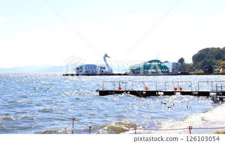 Lake Inawashiro, Inawashiro sightseeing boat, Inawashiro, Hakucho-maru, Nagahama, Lakeside, Kame-maru, Swan boat, Lake, Fukushima Prefecture, Okinazawa Lake Inawashiro, Inawashiro sightseeing boat, Inawashiro, Hakucho-maru, Nagahama, Lakeside, Kame-maru, Swan boat, Lake, Fukushima Prefecture, Okinazawa 126103054