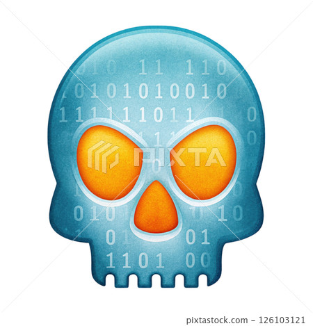Cybersecurity data breach concept, Digital skull design with binary code elements isolated transparent background Cybersecurity data breach concept, Digital skull design with binary code elements isolated transparent background 126103121