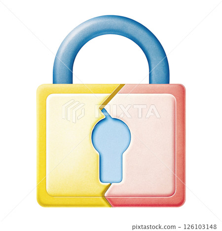 Cybersecurity data breach concept, Colorful padlock symbolizing security and protection isolated transparent background 126103148