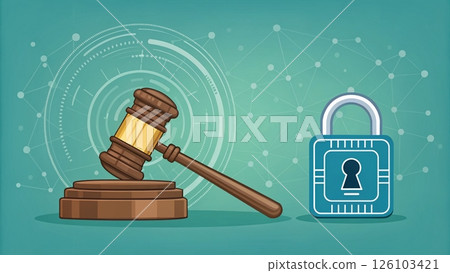 Cybersecurity law concept, Legal concepts with a gavel and a padlock illustration. 126103421