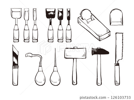 木工工具刷線繪圖插圖集向量 木工工具刷線繪圖插圖集向量 126103733