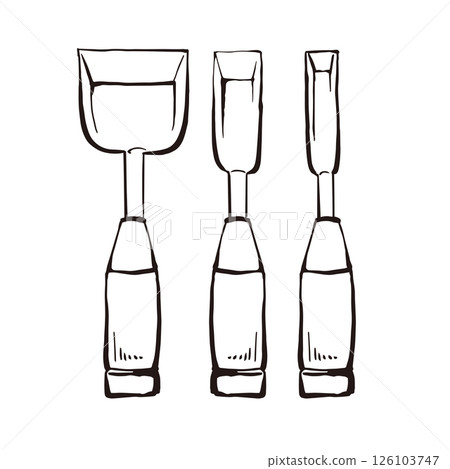 Chisel, blade, woodworking tool, brush, line drawing, illustration 126103747