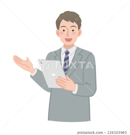 A businessman holding a tablet and giving an explanation A businessman holding a tablet and giving an explanation 126103965