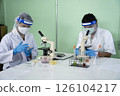 Two scientists using chemical devices are conducting experiments 126104217