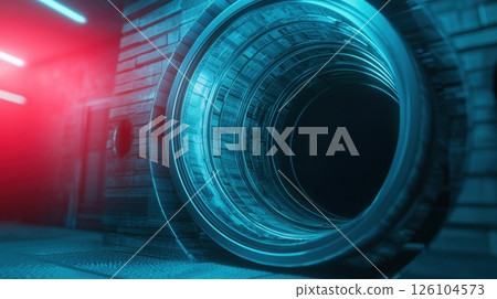 Futuristic tunnel with neon lighting effects. Futuristic tunnel with neon lighting effects. 126104573