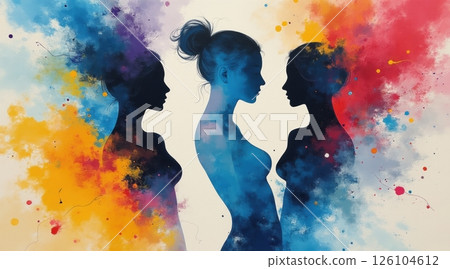 Three abstract silhouettes with colorful backgrounds. Three abstract silhouettes with colorful backgrounds. 126104612