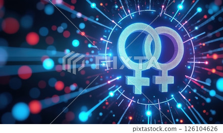 gender equality concept, Abstract gender symbol with vibrant lights and patterns. 126104626