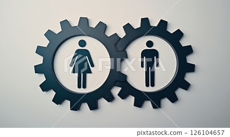 gender equality concept, Gears representing gender symbols in a creative design. 126104657