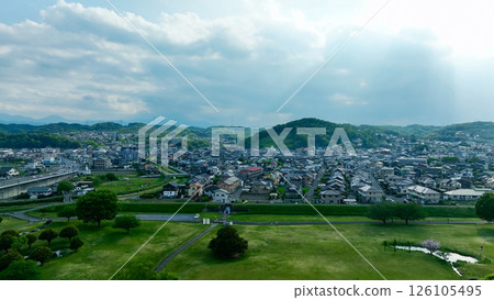 Aerial view of modern city and blue sky 126105495