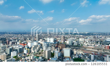 Aerial view of modern city and railway tracks 126105531