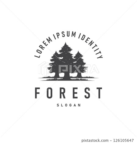Natural beauty forest concept design with beautiful forest logo and dense trees, fresh natural atmosphere, illustration of product business brand symbol template 126105647