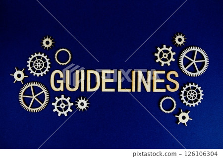 Guidelines alphabet letters with gears element on navy blue background 126106304