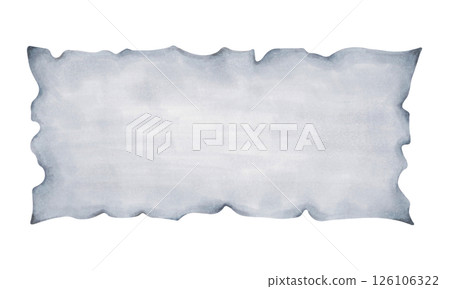 Gray paper sheet with burnt ends for text. Watercolor illustration. Hand drawn isolated background for banner. Antique parchment art for cards or invitations. Space for inscriptions, scrapbooking. 126106322