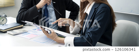 businesswoman point her finger to clipboard with document businesswoman point her finger to clipboard with document 126106341
