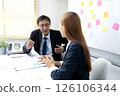 in a meeting senior staff or manager are seriously consulting 126106344