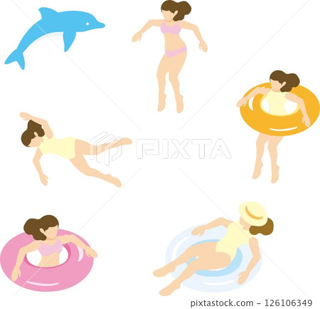 等距人物,女性,大海,泳池,泳裝,游泳,夏季,運動,休閒,插畫素材集 等距人物,女性,大海,泳池,泳裝,游泳,夏季,運動,休閒,插畫素材集 126106349