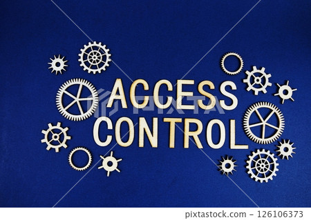Access Control alphabet letters with gears element on navy blue background Access Control alphabet letters with gears element on navy blue background 126106373