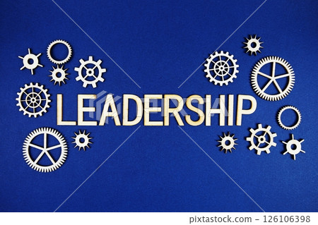Leadership alphabet letters with gears element on navy blue background Leadership alphabet letters with gears element on navy blue background 126106398