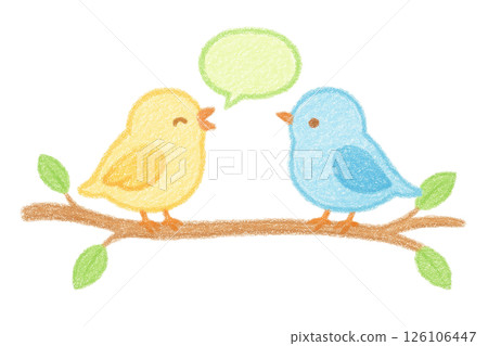 蠟筆風格的聊天鳥兒插圖 126106447