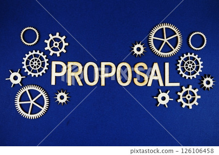 Proposal alphabet letters with gears element on navy blue background 126106458