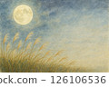 A field of silver grass illuminated by the full moon 126106536