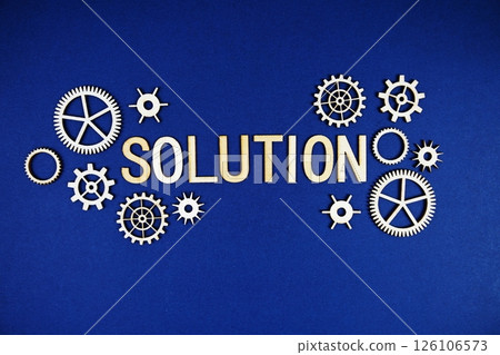 Solution alphabet letters with gears element on navy blue background Solution alphabet letters with gears element on navy blue background 126106573