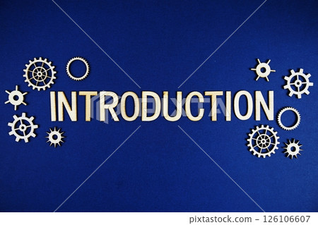 Introduction alphabet letters with gears element on navy blue background Introduction alphabet letters with gears element on navy blue background 126106607
