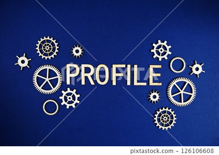 Profile alphabet letters with gears element on navy blue background Profile alphabet letters with gears element on navy blue background 126106608