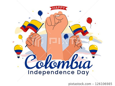 Happy Colombia Independence Day Vector Illustration featuring a Colombian Waving Flag and Ribbon in a National Holiday Celebration Background Happy Colombia Independence Day Vector Illustration featuring a Colombian Waving Flag and Ribbon in a National Holiday Celebration Background 126106985