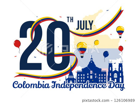 Happy Colombia Independence Day Vector Illustration featuring a Colombian Waving Flag and Ribbon in a National Holiday Celebration Background Happy Colombia Independence Day Vector Illustration featuring a Colombian Waving Flag and Ribbon in a National Holiday Celebration Background 126106989