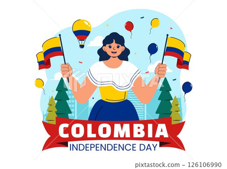 Happy Colombia Independence Day Vector Illustration featuring a Colombian Waving Flag and Ribbon in a National Holiday Celebration Background 126106990