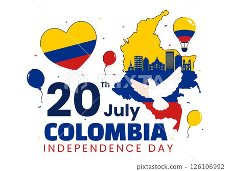 Happy Colombia Independence Day Vector Illustration featuring a Colombian Waving Flag and Ribbon in a National Holiday Celebration Background Happy Colombia Independence Day Vector Illustration featuring a Colombian Waving Flag and Ribbon in a National Holiday Celebration Background 126106992