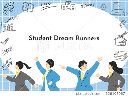 Students running and hand-drawn icons Students running and hand-drawn icons 126107067