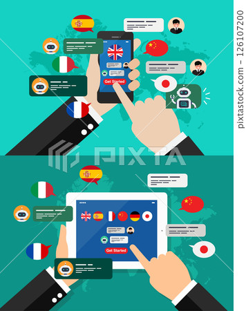 Learning of different foreign languages through smartphone or tablet. 126107200