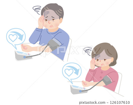 Plump middle-aged couple measuring blood pressure_Low blood pressure 126107610