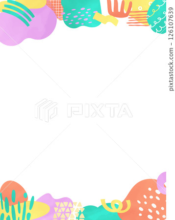 時尚的垂直背景材料，手繪抽象形狀隨機散佈在框架的上方和下方 126107639