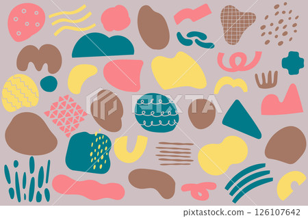 隨機排列的手繪抽象圖案。可用作材料部分或背景。 隨機排列的手繪抽象圖案。可用作材料部分或背景。 126107642