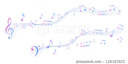 樂譜的框架插圖與多彩的視角五線譜符號背景插圖音符和音樂符號的插圖 樂譜的框架插圖與多彩的視角五線譜符號背景插圖音符和音樂符號的插圖 126107825