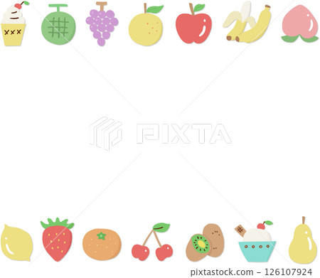 Hand-drawn fruit illustration frame, top and bottom, rectangular 126107924