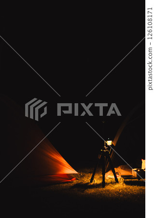 travel and people activity concept with night camping with lighting and camping tent travel and people activity concept with night camping with lighting and camping tent 126108171