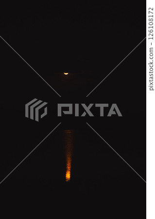 travel and people activity concept with night sky with reflection of moon on lake travel and people activity concept with night sky with reflection of moon on lake 126108172