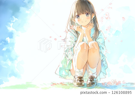 A girl squatting and checking the situation 126108895