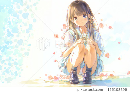 A girl squatting and checking the situation 126108896