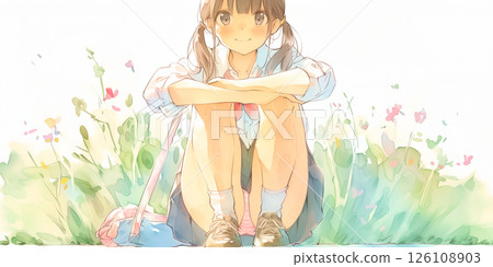 一個女孩蹲著檢查狀況 126108903